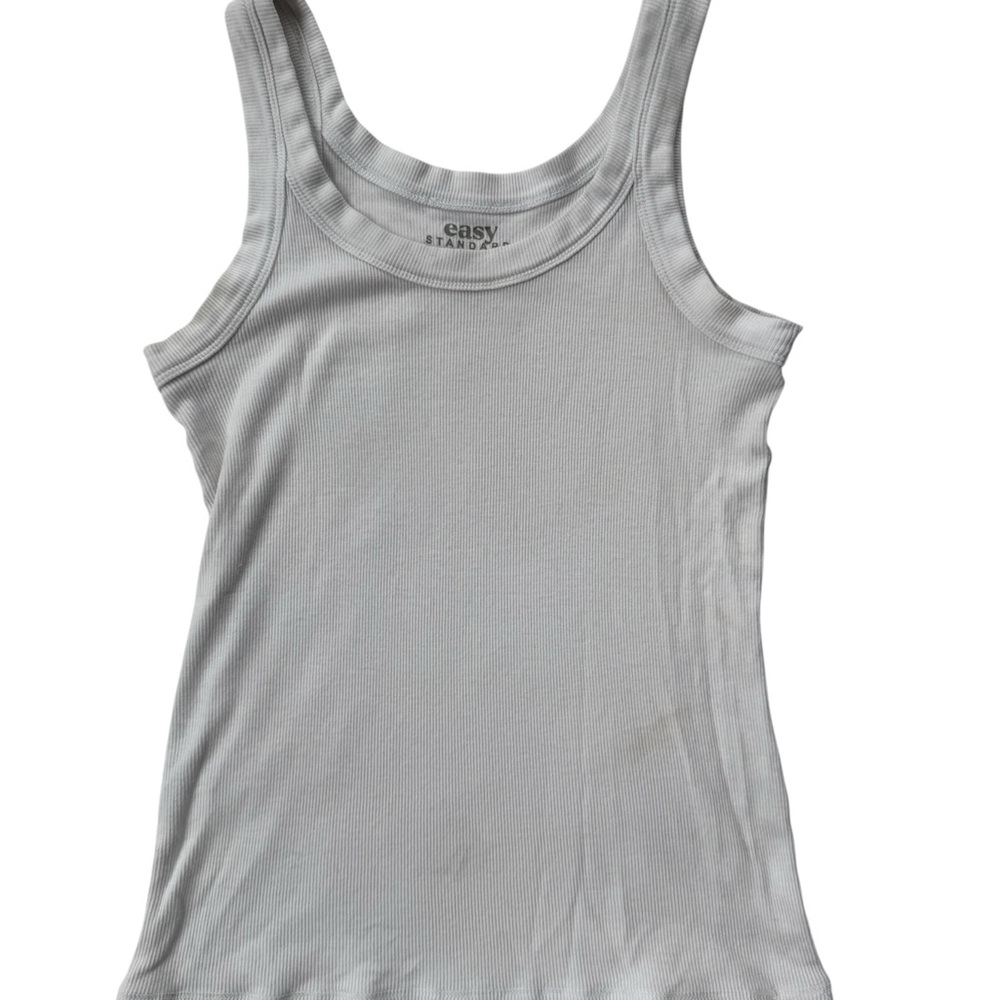 Easy Standard White Ribbed Tank Top Minimalist Essential Size S